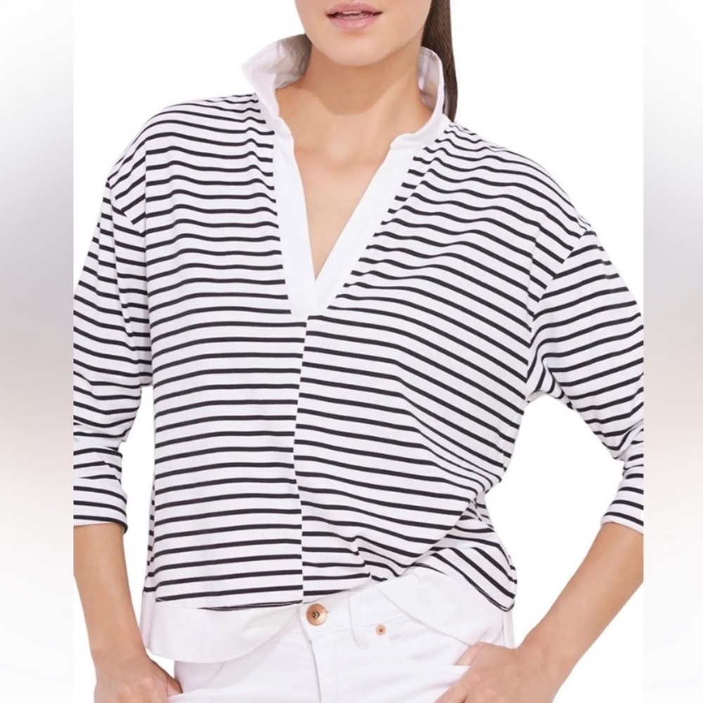 Vineyard Vines Split-Seam Strip Polo-Over Top - Size Medium